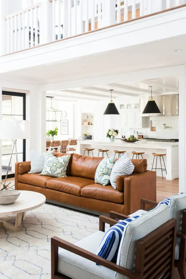 Bright and Airy Living with a Cognac Sofa