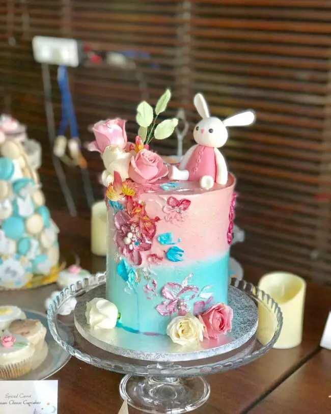 Charming Bunny Cake Adorned with Flowers