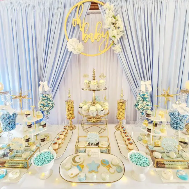 Opulent Blue and Gold Dessert Display