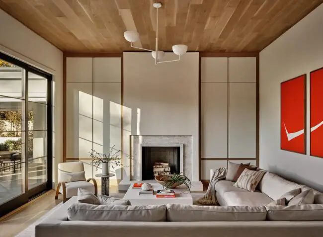 Wood Panels and Fireplace for Elegance