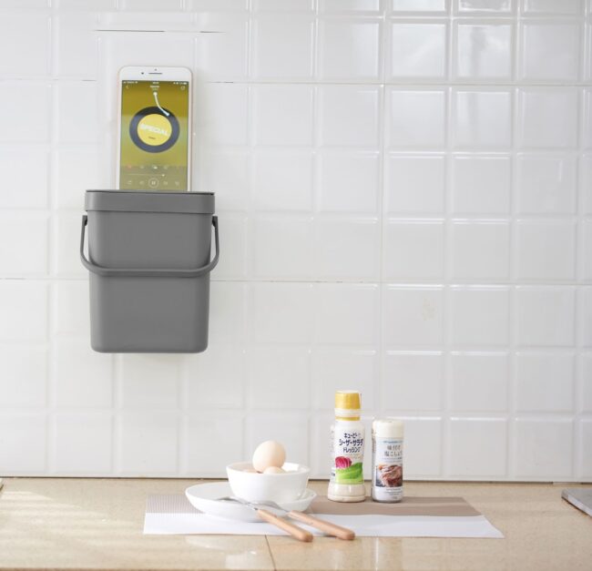 Wall-Mounted Trash Bin with Phone Holder