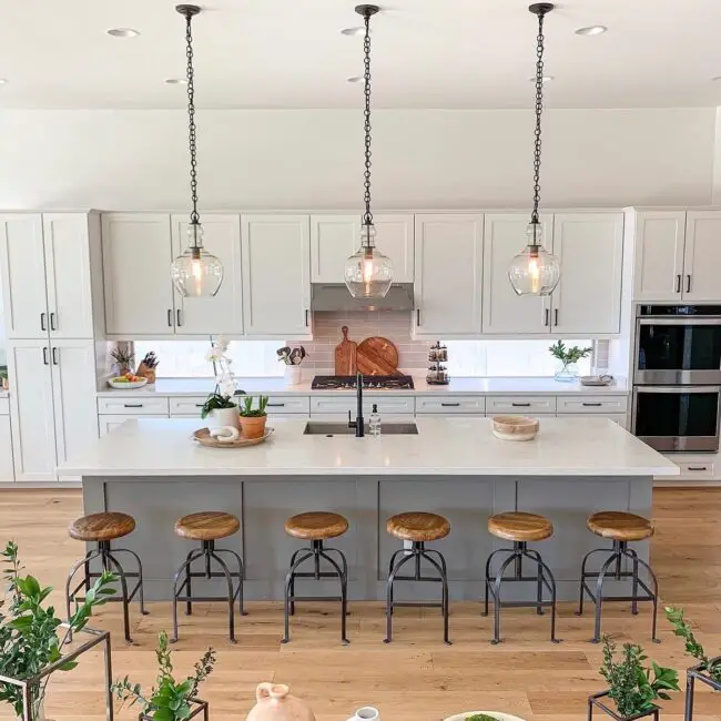 Warm Wood and White Cabinets with Open Layout