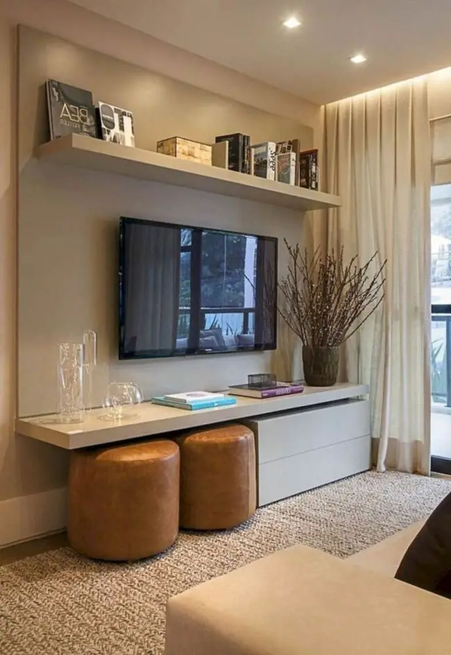 Small Living Room with Smart Shelving and Hidden Storage