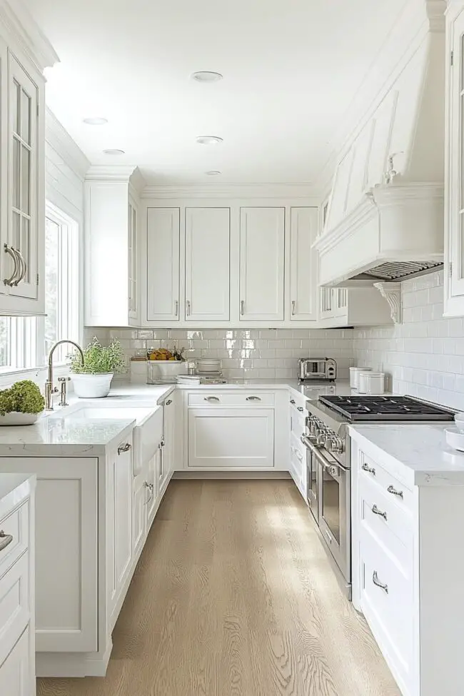 Calm and Bright White Kitchen Design