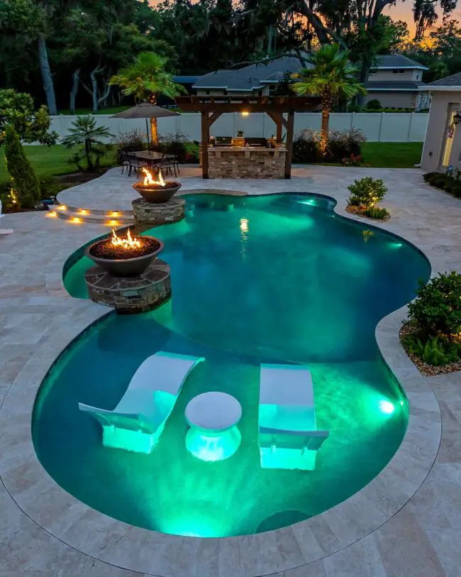 Resort-Inspired Pool with Fiery Accents