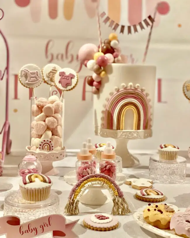 Bright Rainbow Dessert Table with Soft Colors