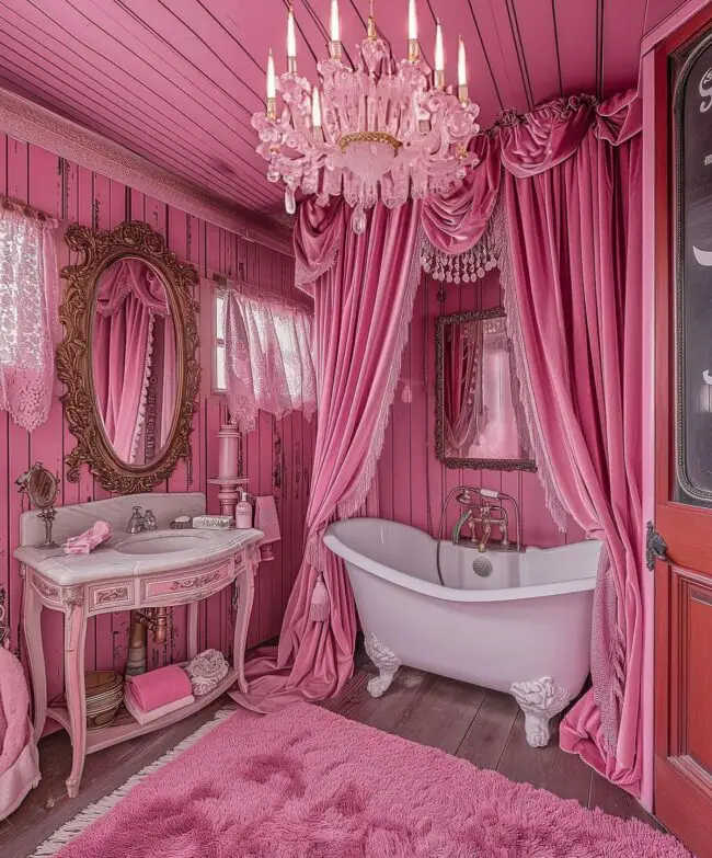 Opulent Victorian Bathroom in Pink Shades