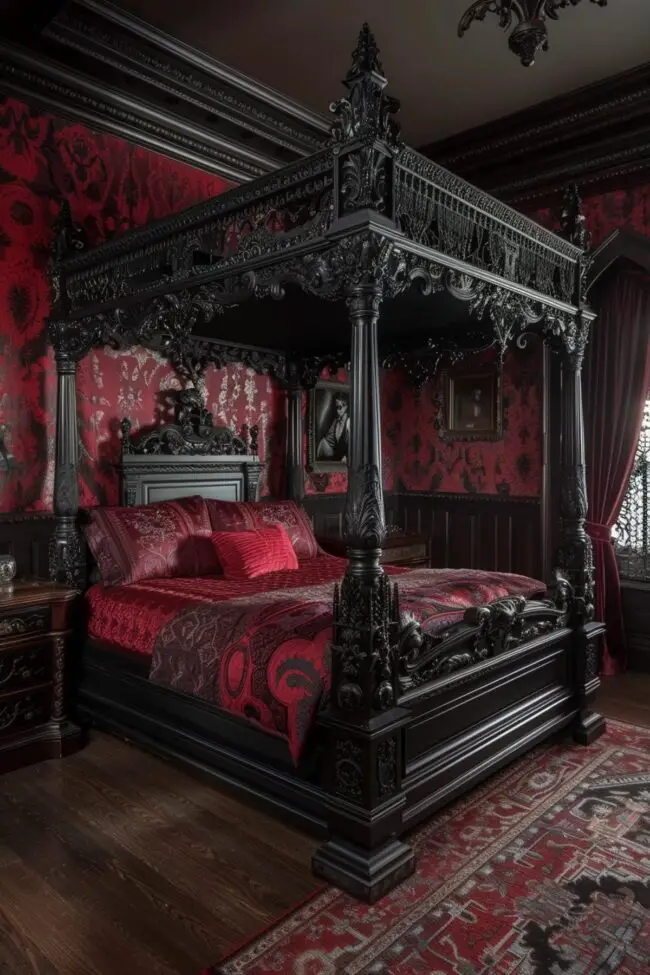 Dark Fantasy Canopy Bed Retreat