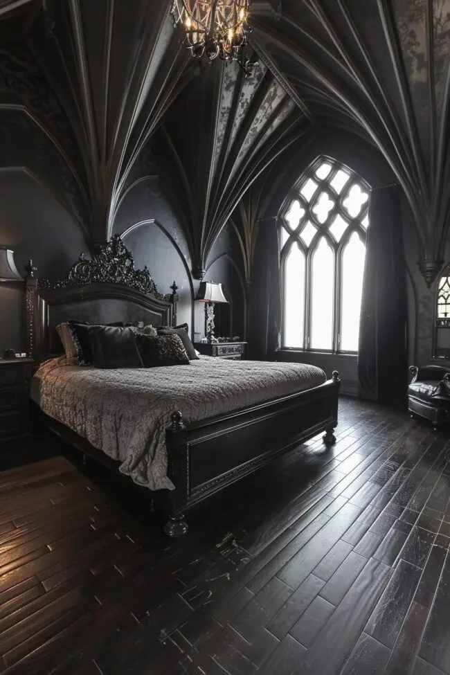 Cathedral Ceiling Gothic Bedroom Design