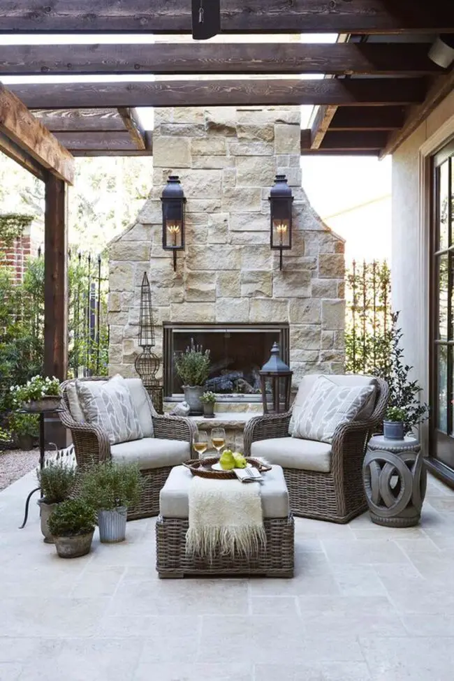 Cozy Stone Fireplace with Rustic Charm