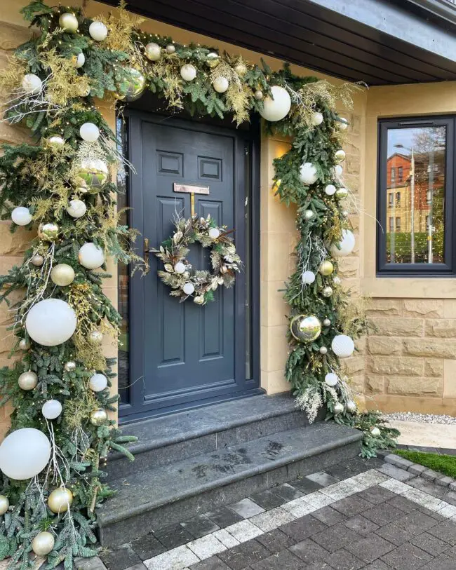 Festive Gold and Green Holiday Door Decor