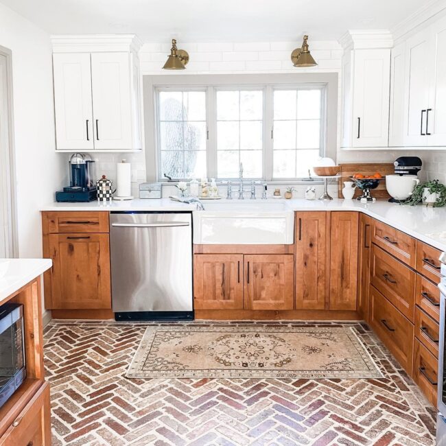 Cozy Atmosphere with Brick Herringbone Flooring