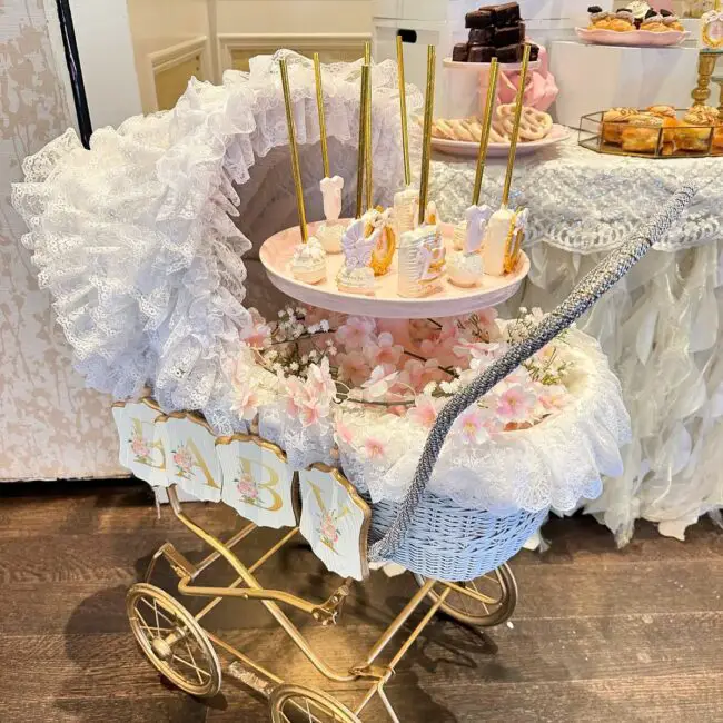 Charming Floral Vintage Baby Carriage Display