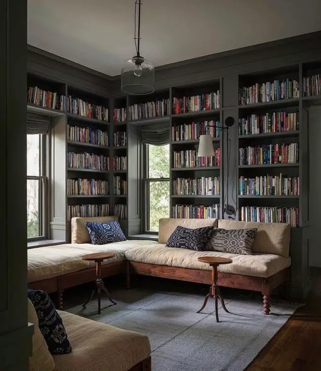 Inviting Library Featuring Integrated Seating