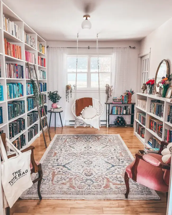 Inviting Library Space with Suspended Seat