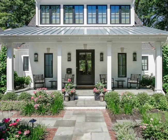 Garden-Framed Entry with Traditional Touches