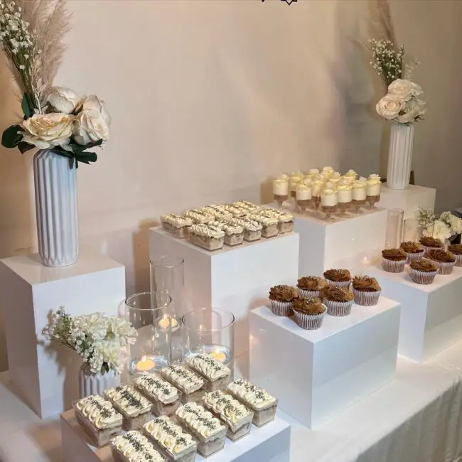 Chic White and Beige Dessert Display