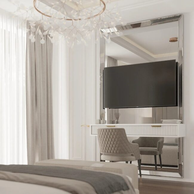 Mirror TV Wall in a Luxurious Bedroom