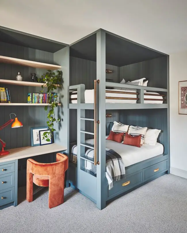 Blue Loft Bed with Integrated Desk