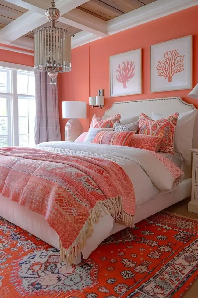 Chic Coral-Inspired Bedroom Design