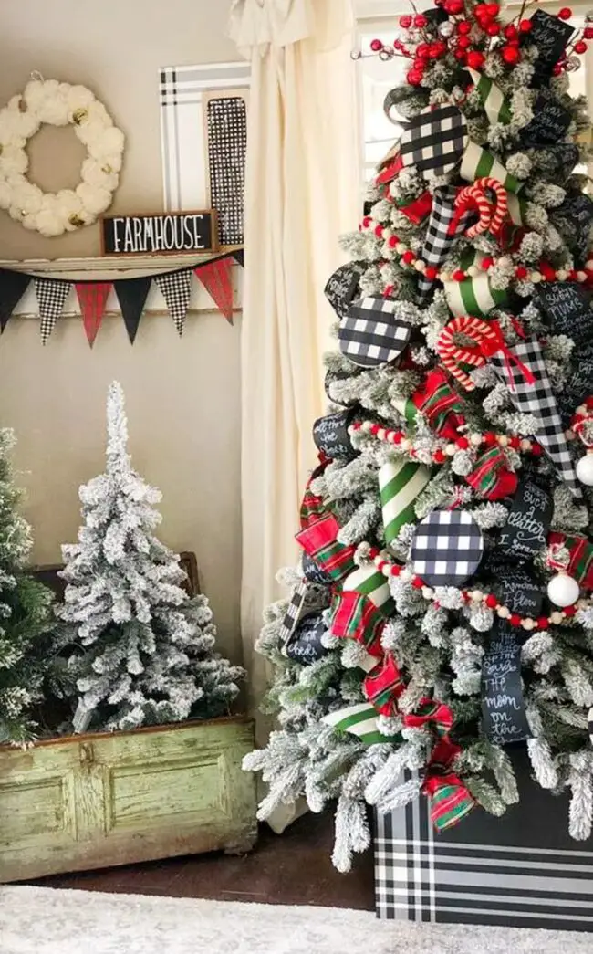 Rustic Christmas Tree Adorned with Buffalo Check