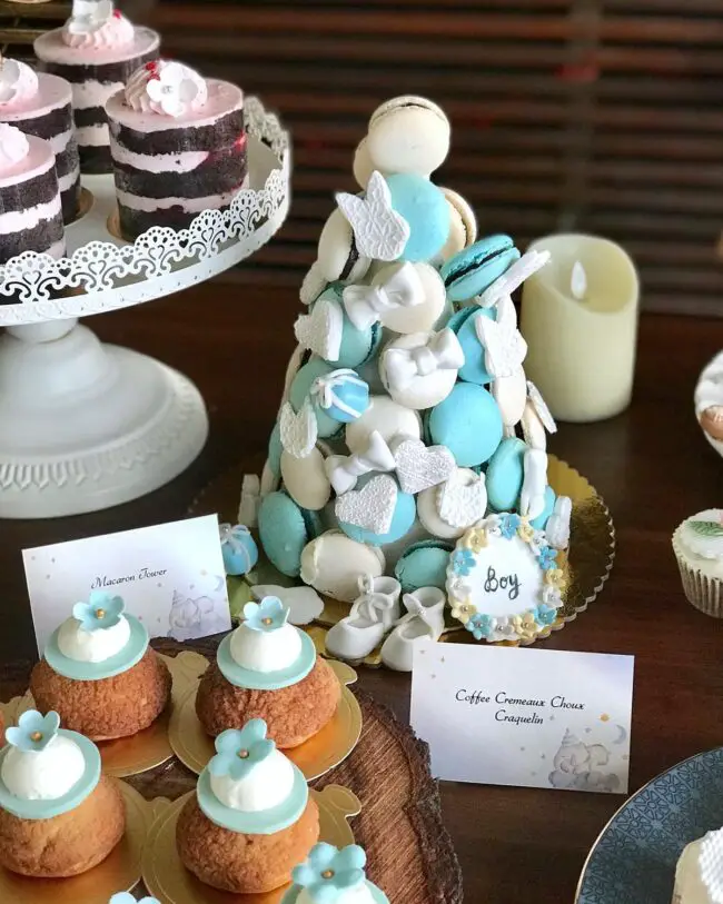 Blue and White Macaron Tower Delight