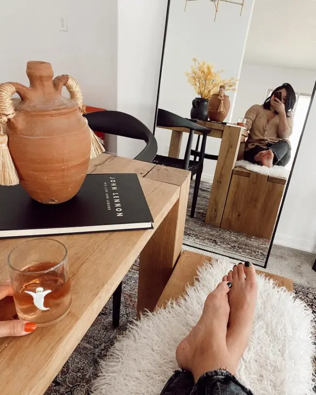 Reading nook with terracotta accents