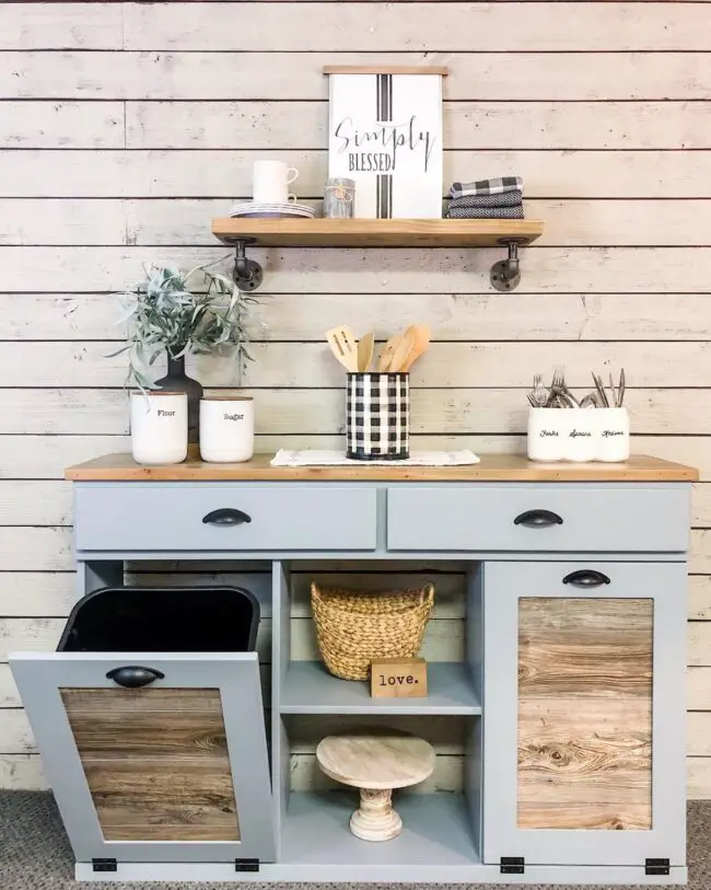 Farmhouse-Inspired Hidden Trash Bin