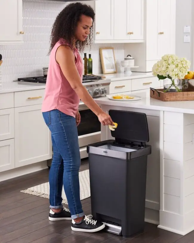 Pedal-Operated Black Trash Can