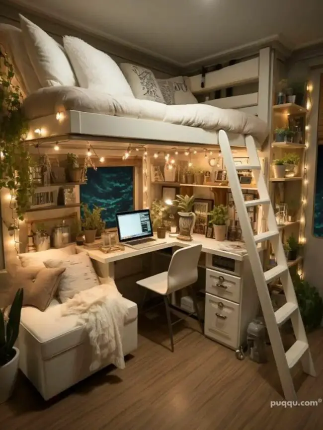 Loft with Desk and Plants