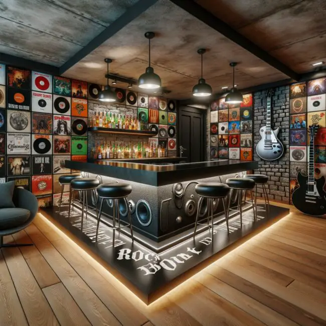 Retro Rock Basement Bar Design Ideas