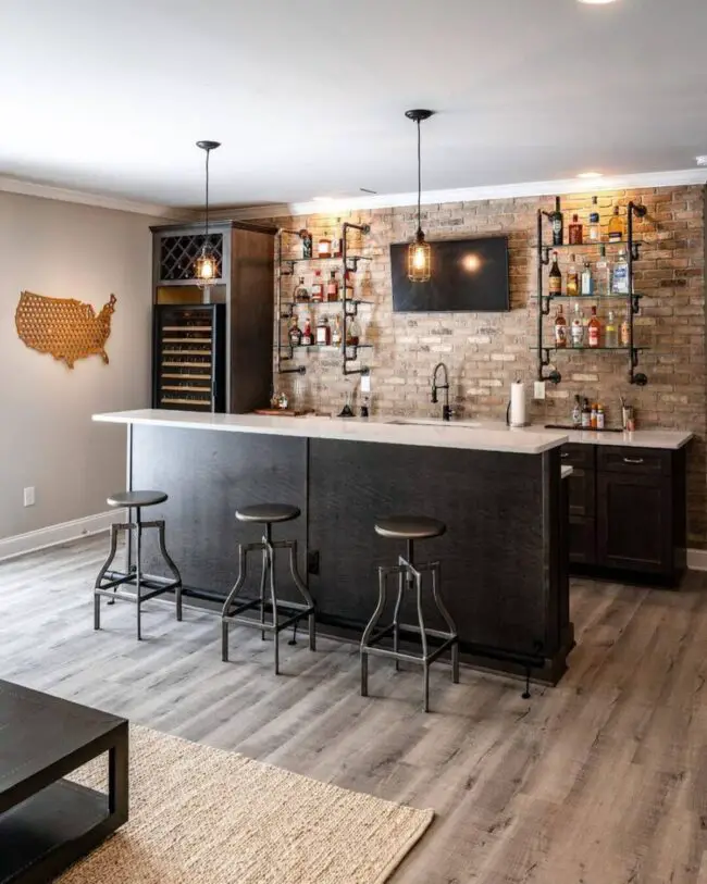 Urban Industrial Basement Bar Design