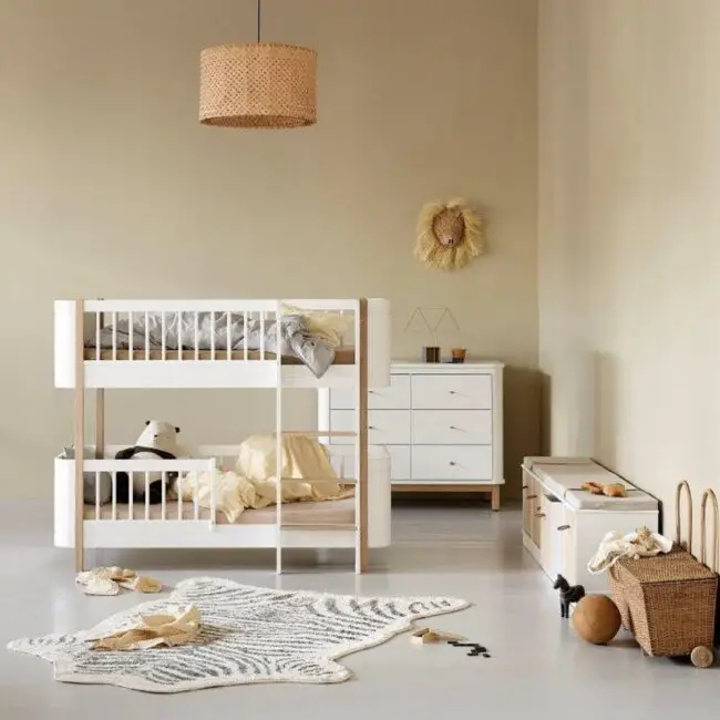 White Bunk Bed with Natural Accents