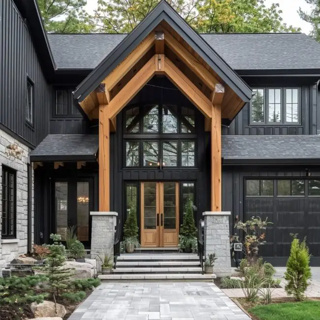 Rustic Cedar and Black Entryway