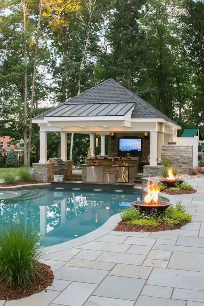 Inground Pool Oasis with Pavilion and Fire