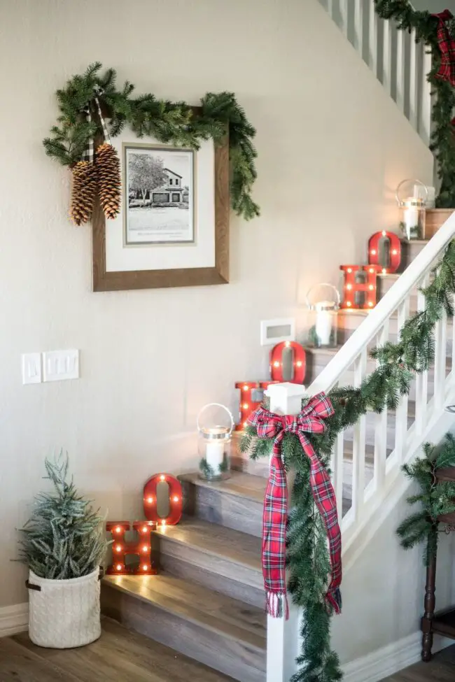 Holiday Staircase Decor with HO HO HO