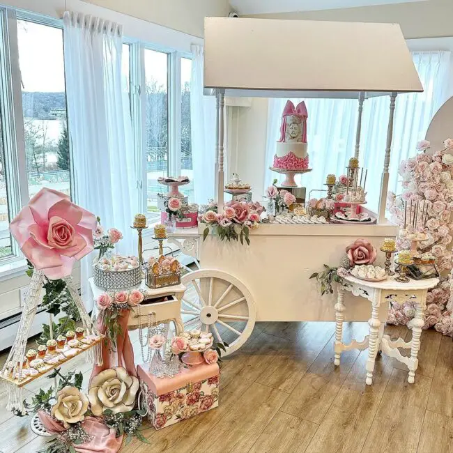 Stunning Floral Cart with Oversized Pink Roses