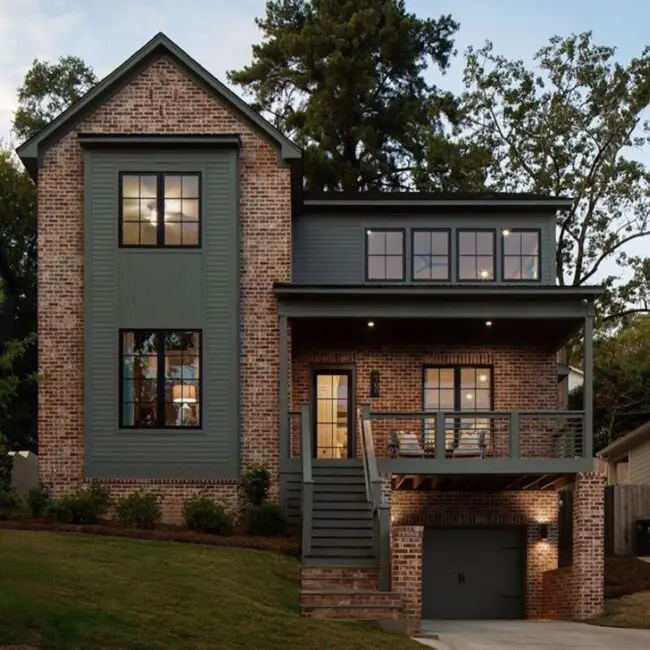 Classic American Brick Home with Green Siding