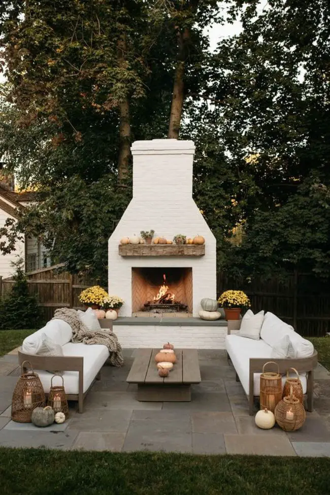 Chic White Brick Fireplace Design