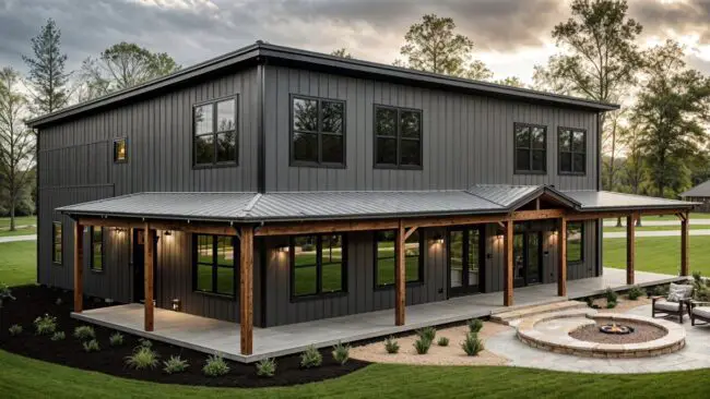 Barndominium with Black and Cedar Details