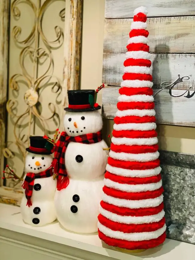 Charming Snowman Family with Candy Cane Tree