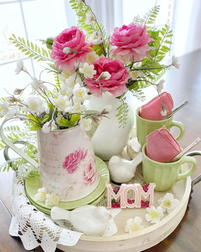 Charming Antique Floral Tray Display