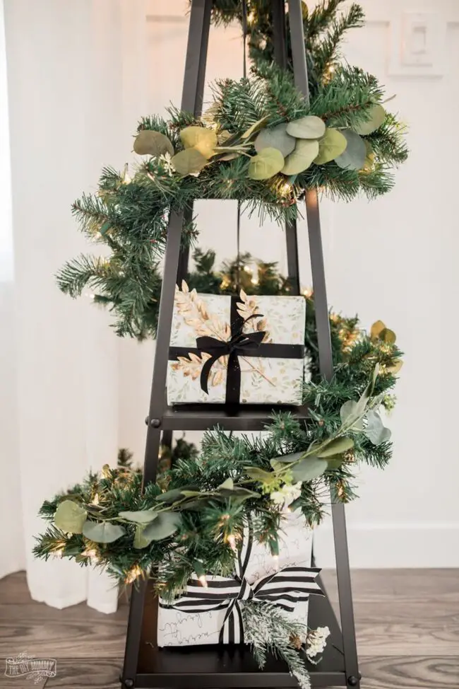 Rustic Ladder Tree Display