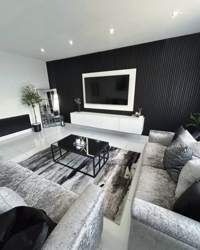 Black Slat Wall and TV for Luxury