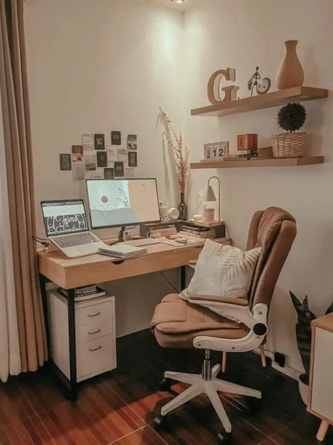 Warm Rustic Workspace with Cozy Details