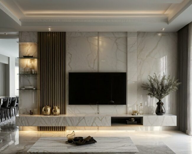 Sophisticated Marble with Open Shelving