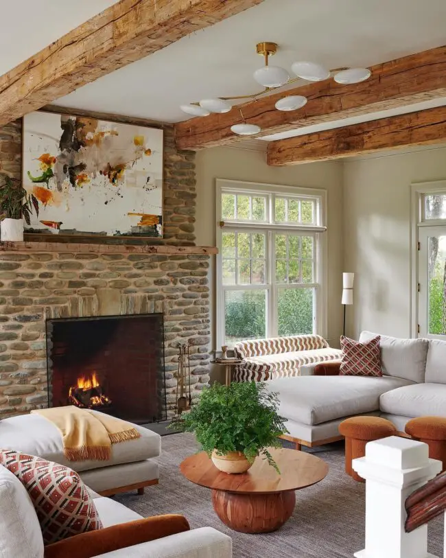 Exposed Stone and Beams for a Rustic Look