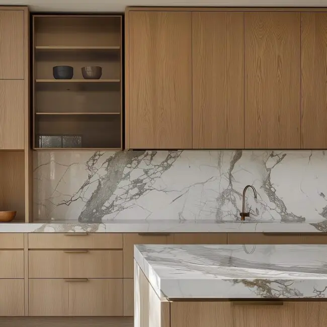 Warm Wood and Elegant Marble Fusion