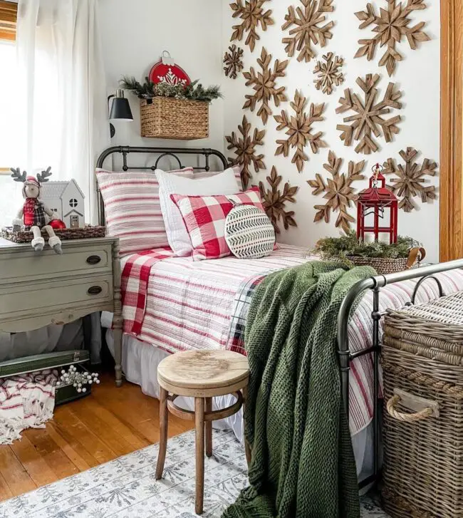 Charming Bedroom Adorned with Wooden Snowflakes