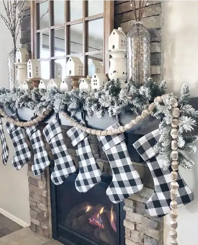 Chic Black and White Buffalo Check Mantel